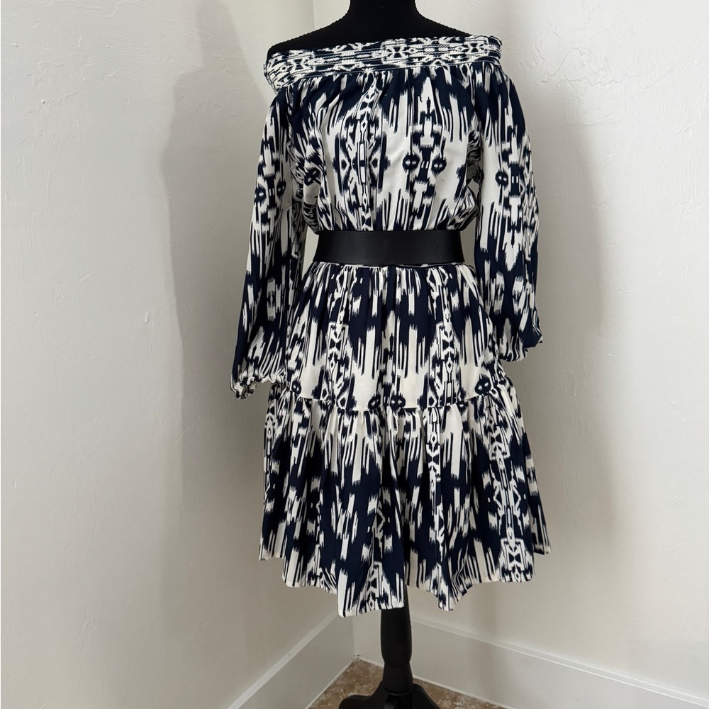 Elegant Off-Shoulder Black and White Dress